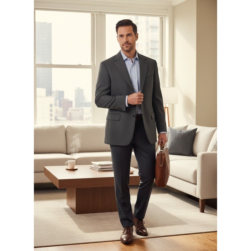 Nautica Mens Sport Coat Blazer Charcoal Gray Herringbone 3-Button Notch Lapel